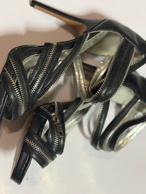 Black Zipper-Strap Stiletto Heels